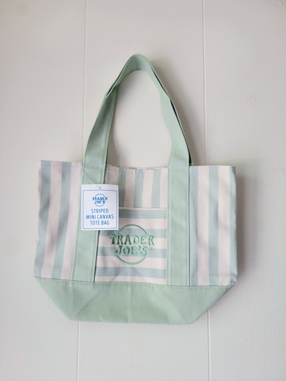 Trader Joe's Mint Green Striped Mini Canvas Tote Bag